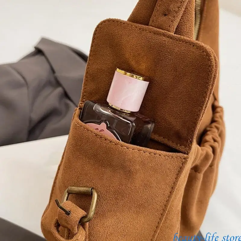 

Women Bag Pleated Shoulder Bag PU Leather Underarm Bag Fashion Handbag Retro Armpit Bag Zippers Satchel Bag for Daily 517D