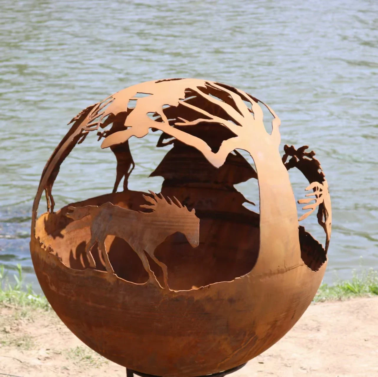 Garden Custom Metal Fire Pit Corten Steel Sphere Wood Burning Fire Ball