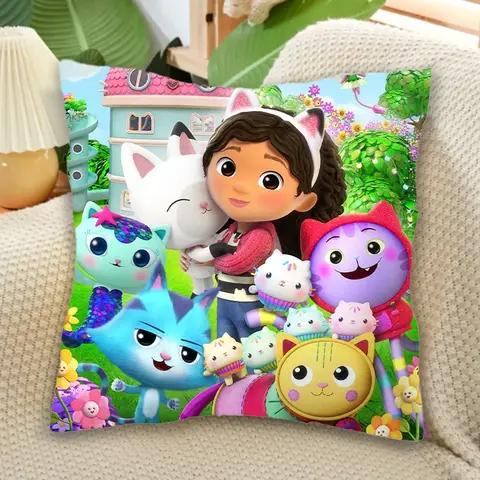 Funda de almohada Gabby Dollhouse, funda de cojín bonita de dibujos animados de Anime, funda de almohada para sala de estar, sofá, decoración del hogar, regalos de cumpleaños para niños