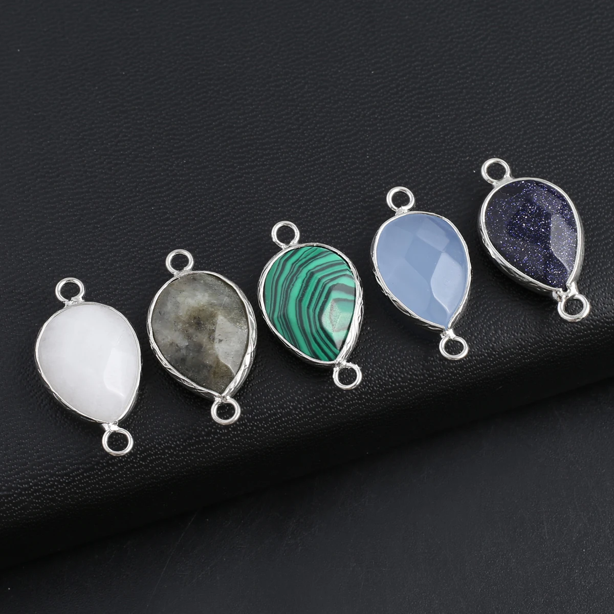 Natural Stone Pendants Sliver Color Malachite Pink Quartz Connectors for Jewelry Making Diy Necklace Bracelet Accessories