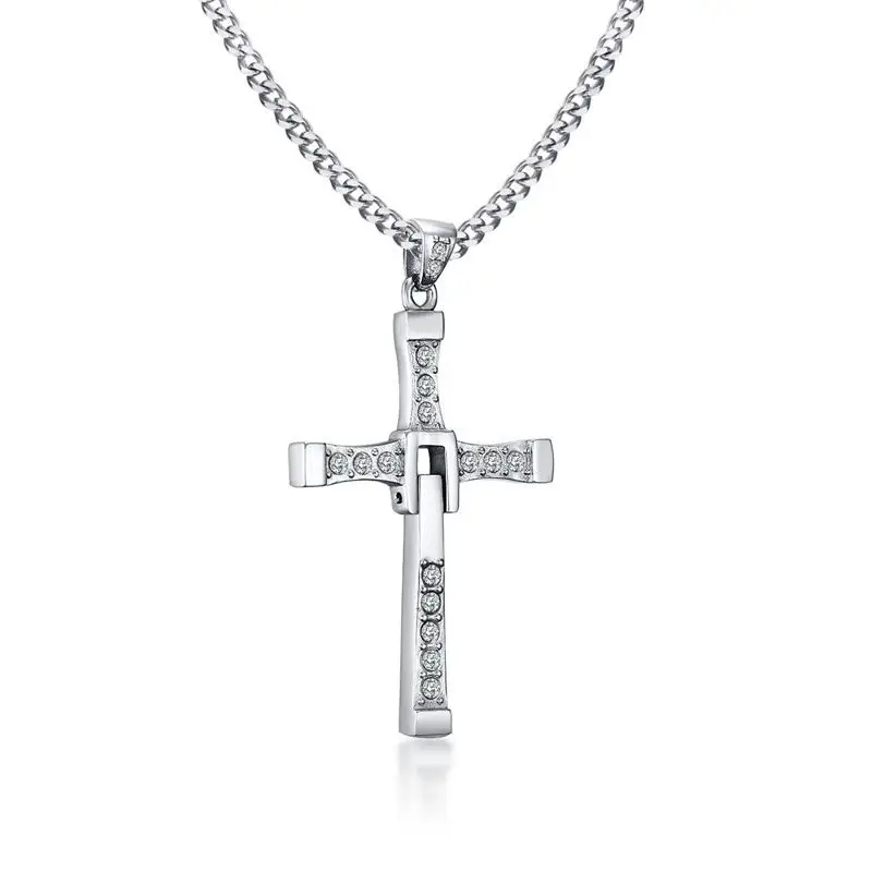 

Meaeguet Stainless Steel Cross Necklaces Pendants Fashion Movie jewelry The Fast and The Furious Toretto Men CZ Necklace