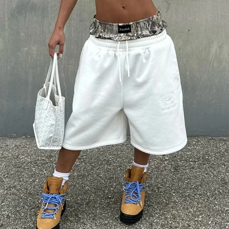 Y2K retro shorts camouflage pattern street wear men's and women's Harajuku hip-hop casual double waist embroidered boxer sports