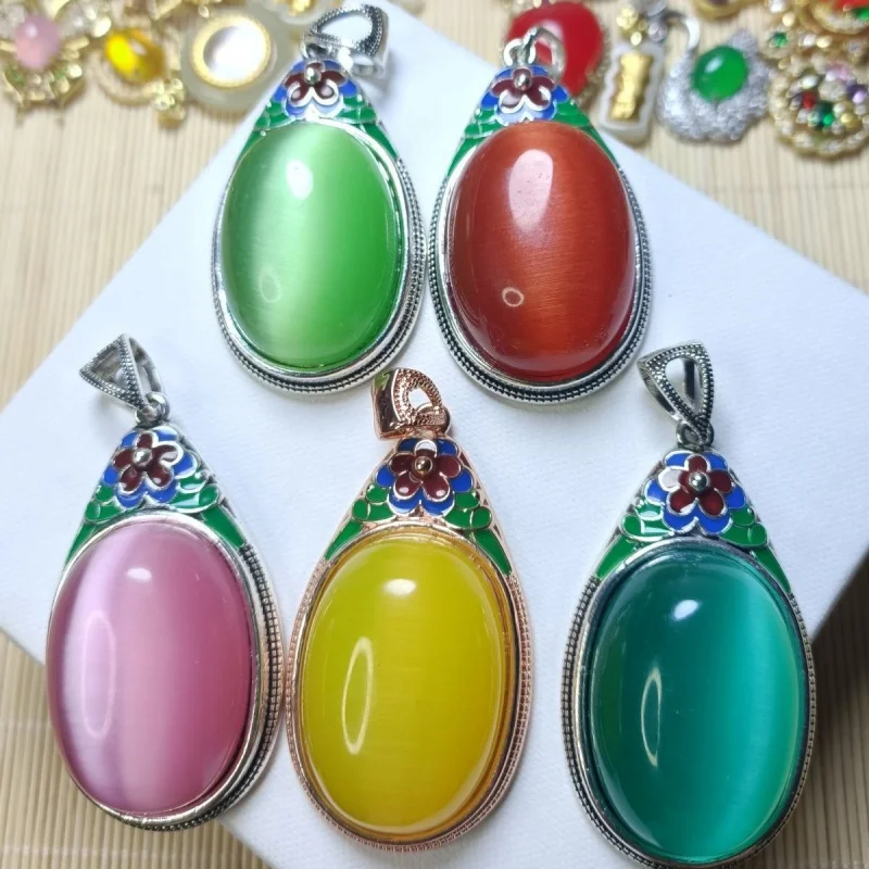 Wholesale Inlaid Opal Emperor Green Pink Yellow Water Drop Pendant Large More than Big Diamond Men's and Women's Sweaters Pendan