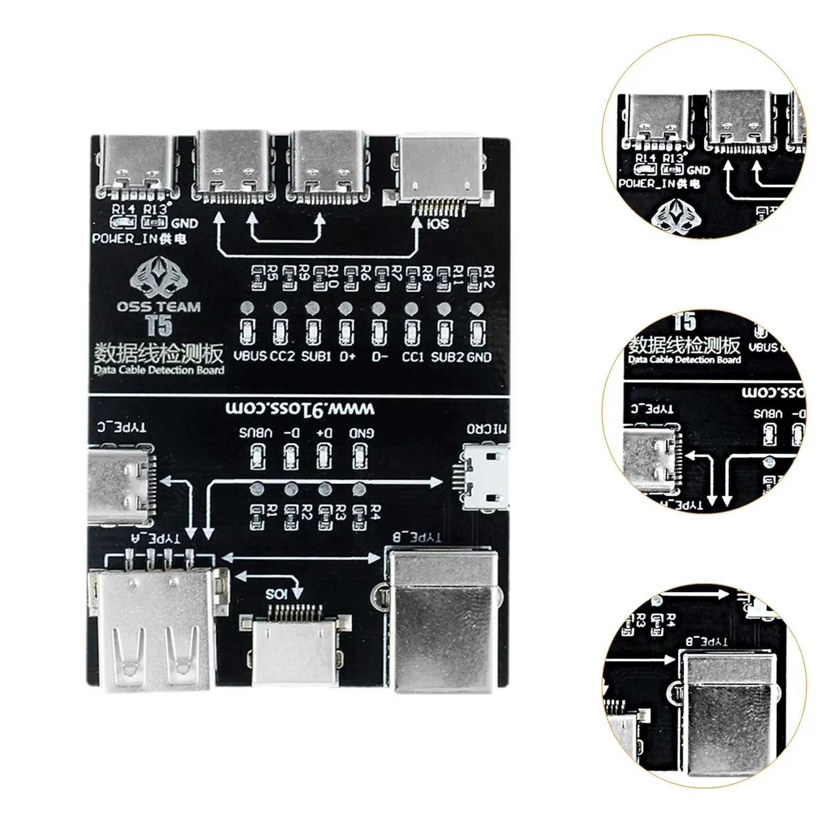 USB Cable Tester Board Lightweight Type C Lighting Micro Test Board Portable Compact USB Cable Checker Data Line Test Board