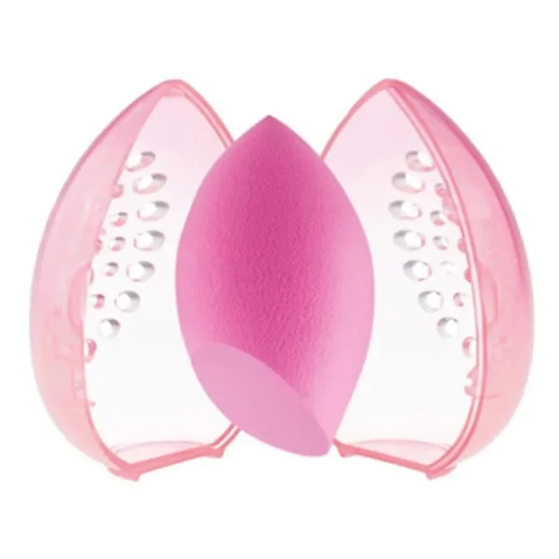 Boîte de séchage rose en forme d'œuf, mallette de rangement portable, support pour éponge cosmétique, bouffée de maquillage T1