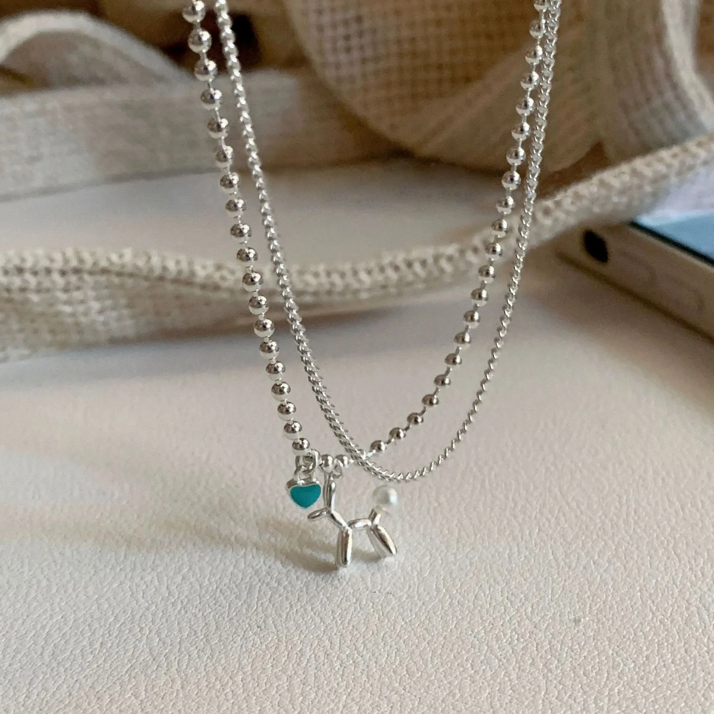 

2025Fashion plata925 South Korea inswind ornament Double-layered bubble dog Minimalist design Women's Necklace