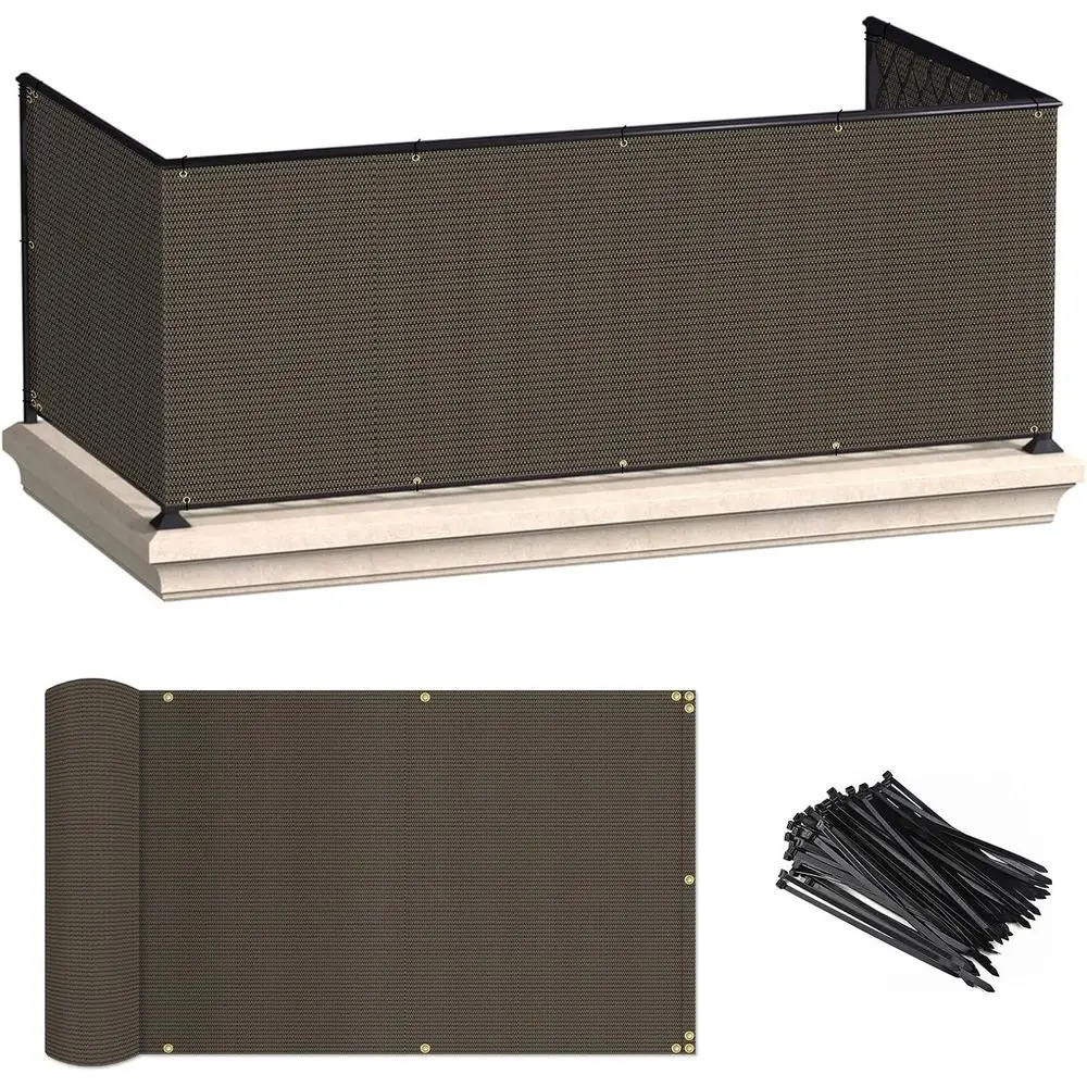 

Brown Outdoor UV-Protected Balcony Privacy Screen with Zip Ties for Patio, Deck, and Yard
