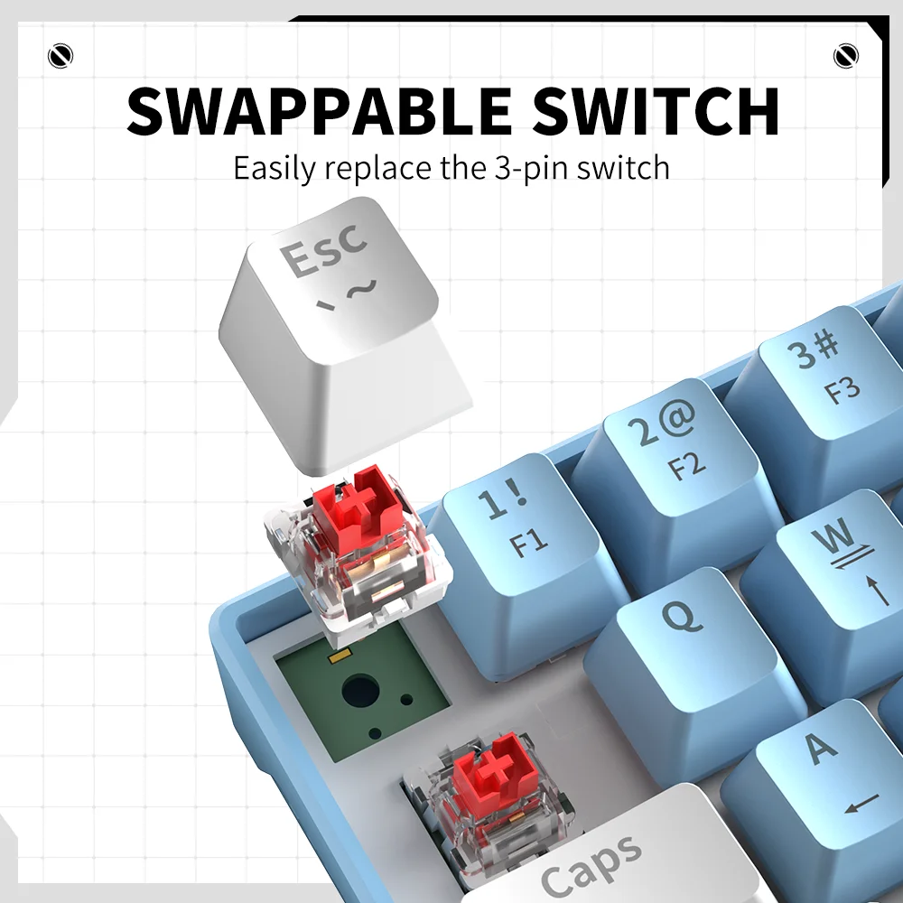 Imagem -03 - Teclado Mecânico para Jogos Rgb Hot Swappable Arco-íris Azul Interruptores Vermelhos 25 Teclas Russo Novo 63 Chaves Zifriend-t62