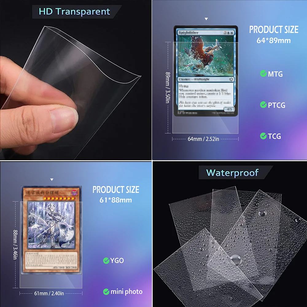 100PCS Transparent Standard Size 64X89MM Inner Card Sleeves Japanese Size 61X88MM MGT/YGO Card Protector for Double-sleeving