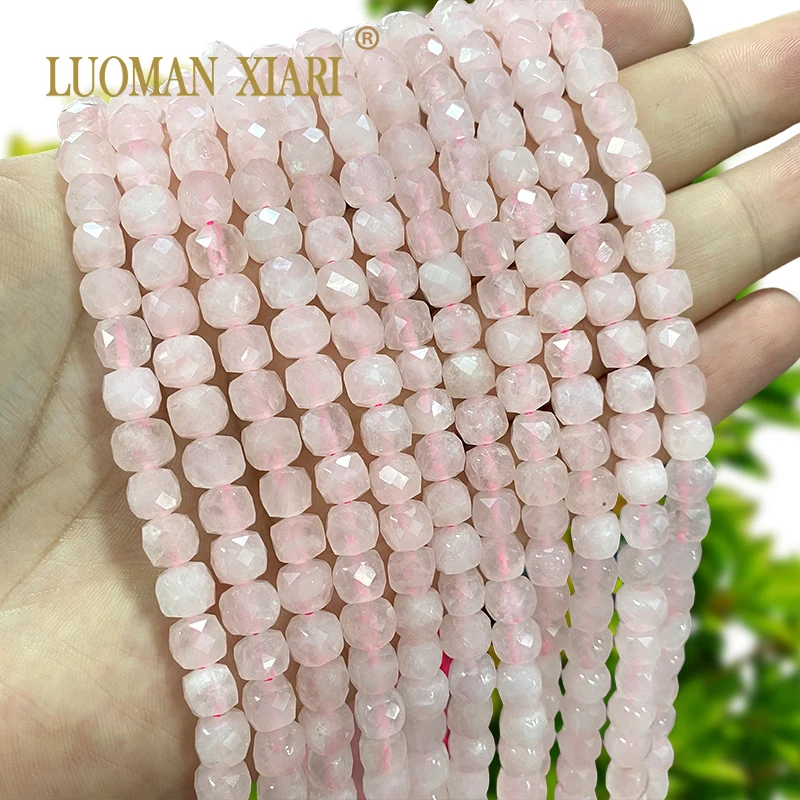 5MM 7MM Faceted Square Natural Stone AA Rose Quartz Loose Cube Spacer Beads for Jewelry Making Diy Bracelets Charms Accessories