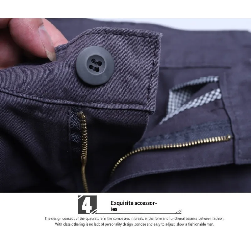 Men Straight Cargo Pants Multi Side Pockets Loose Fit Washed Cotton Twill Wear Resistant Trousers Work Hiking Outdoor view 4