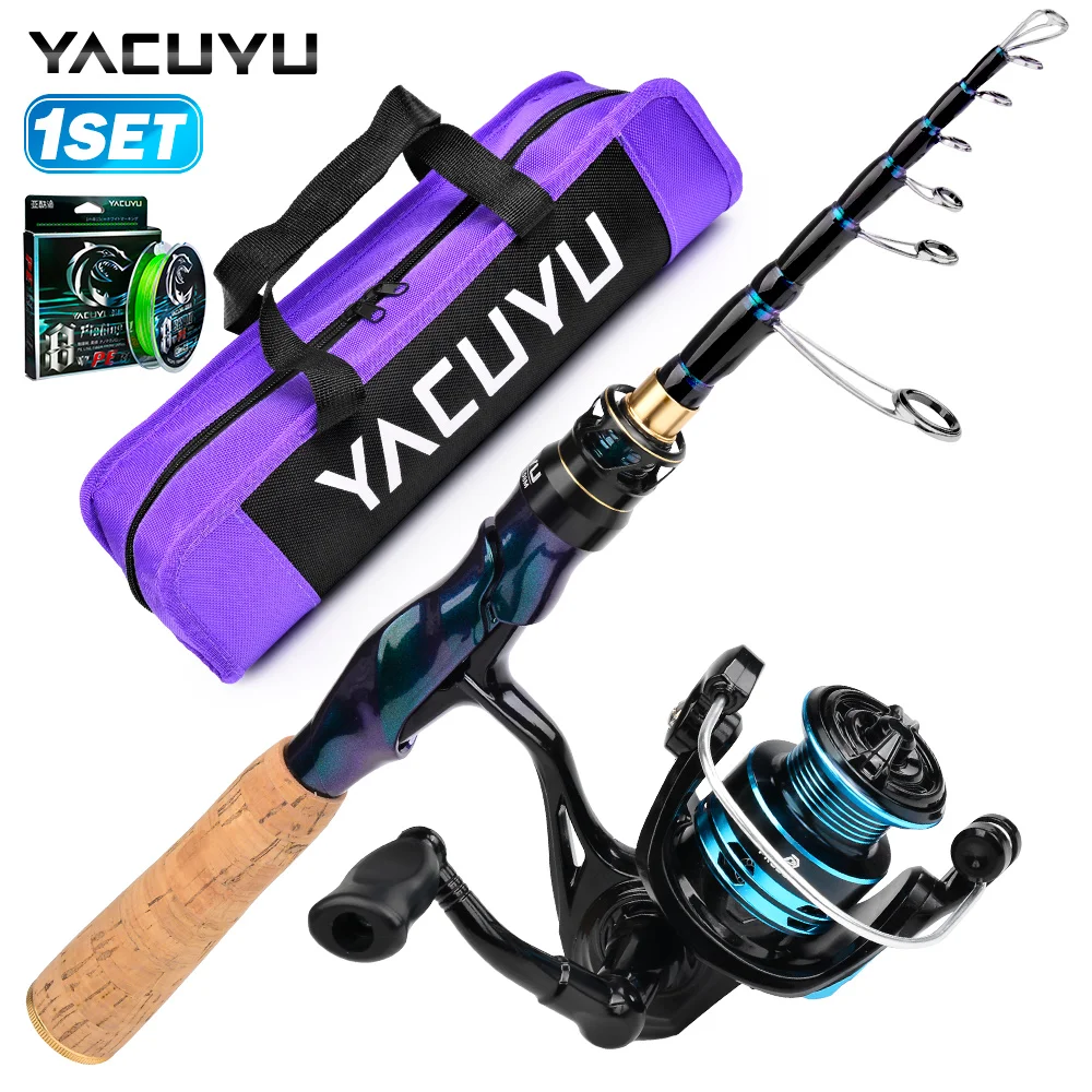 

YACUYU Fishing Rod Reel Combo with 8 Strands Braided Fishing Line, Telescopic Fishing Pole Spinning Reel Carrier Bag And fishing