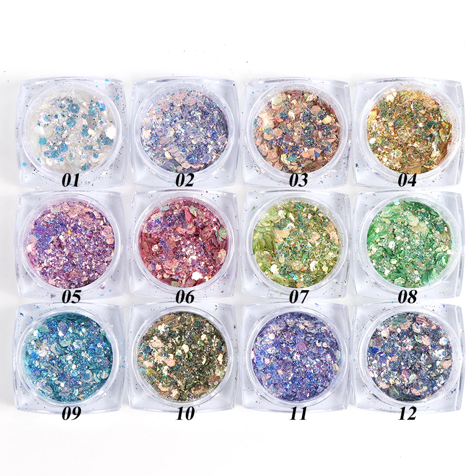 1 Box Nail Art Mermaid Glitter Flakes 3D Irregular Sequin AB Aurora Sparkly Hexagon Paillette Spangle Polish Manicure JIXKP01-12