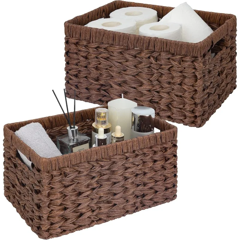 

Rectangle Wicker Storage Baskets for Shelves, Organizing, Waterproof Woven Storage for Toilet Shelf Baskets,