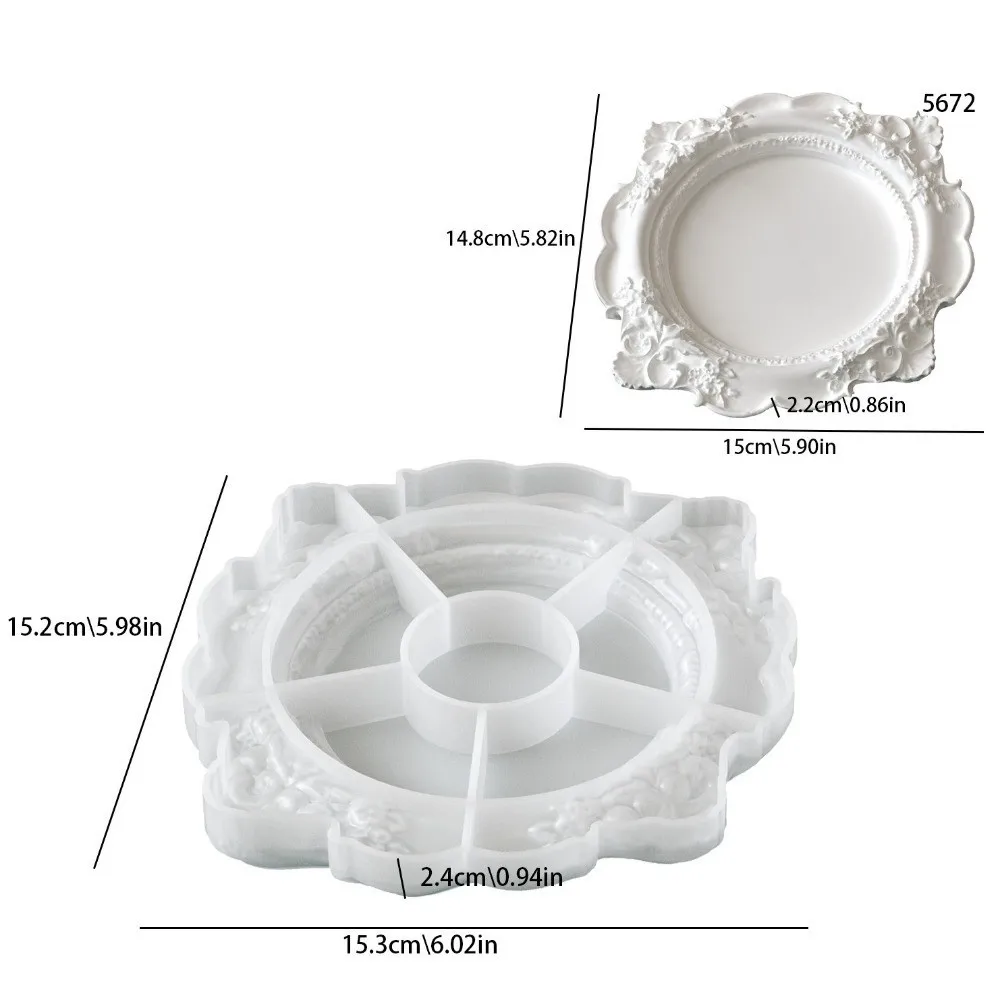 Rose Embossed Jewelry Storage Tray Vintage Floral Relief Embossed Pattern Storage Bowl White Gypsum Creative Shape
