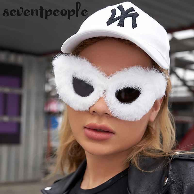 Modische Katzenaugen-Sonnenbrille für Damen 2026 Luxus-Markendesigner Rosa Weiche Fell-Samt-Sonnenbrille für Damen Handgefertigte Plüsch-Brillen – Detail 1