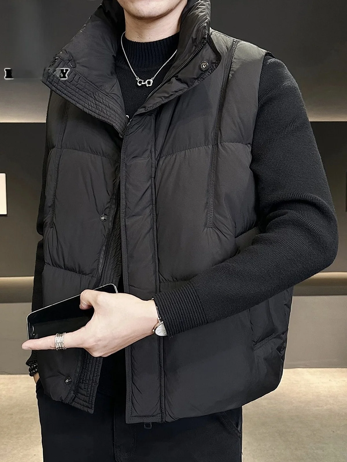 

Men's White Du down Vest Loose Casual Stand Collar Jaet Outerwear Polyester Fiber Warmth Thiened Winter New Arr...