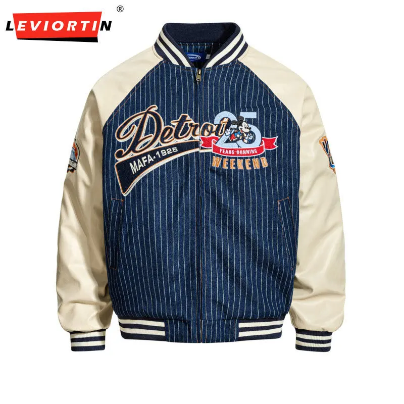 

winter American retro patchwork striped letter embroidery design, thick jacket jacket, versatile warm cotton jacket for couples