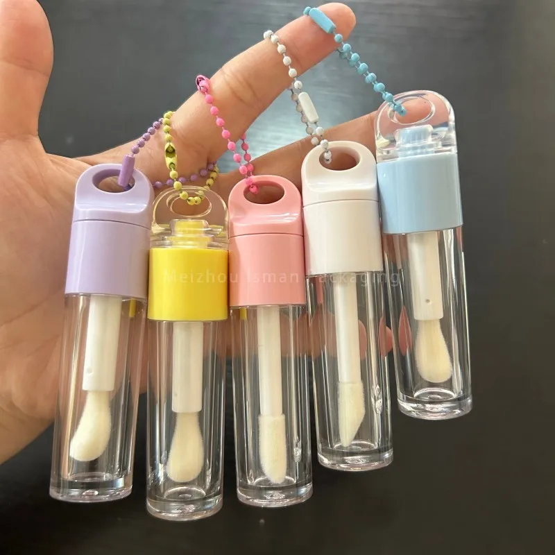 

50Pcs Empty unique clear big brush wand lipgloss tube keychain 6ml lip gloss bottles with key chain for cosmetic packaging