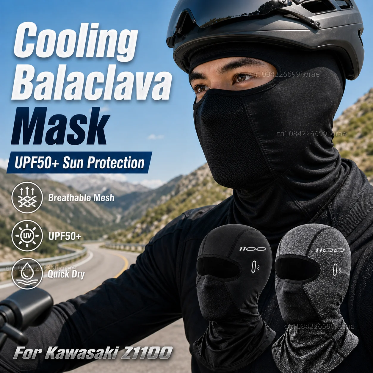 Cooling Motorcycle Balaclava Mask UPF50+ UV Protection Breathable Face Cover Summer For Kawasaki Ninja 1100SX SE Versys 1000