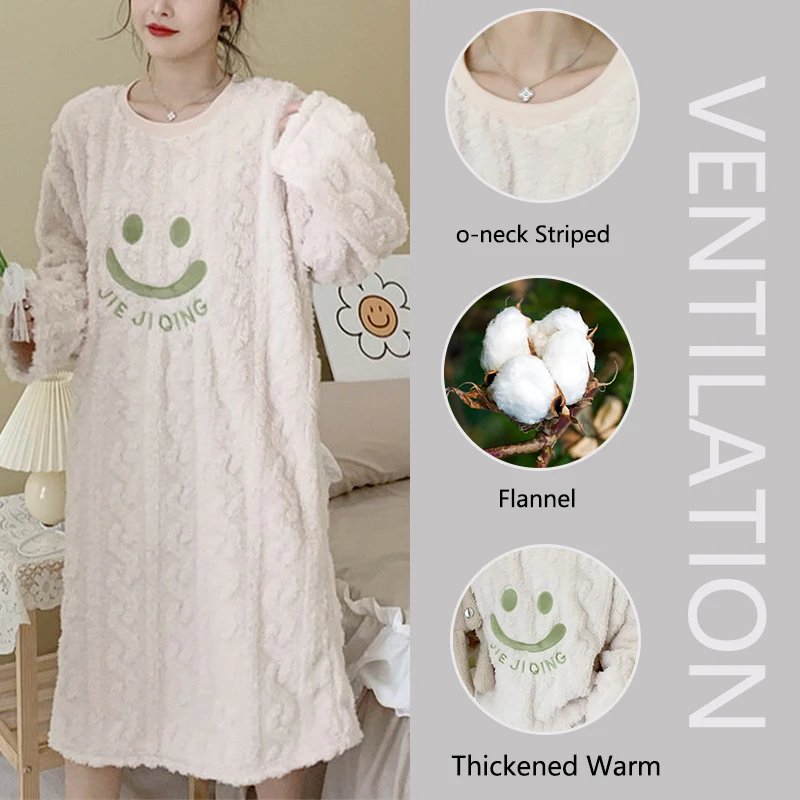 Thickened Warm Winter Pyjamas Female Coral Velvet Nightgown Sweet Girls Students Pregnant Women Can Wear Sleepwear Loungewear