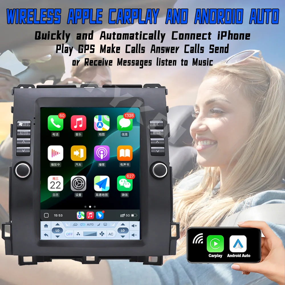 10.4 بوصة أندرويد 15 لبرادو 120 لكزس GX470، لتويوتا لاند كروزر VXL 2002-2009 أنظمة السيارة الذكية 2din Carplay GPS BT 4G