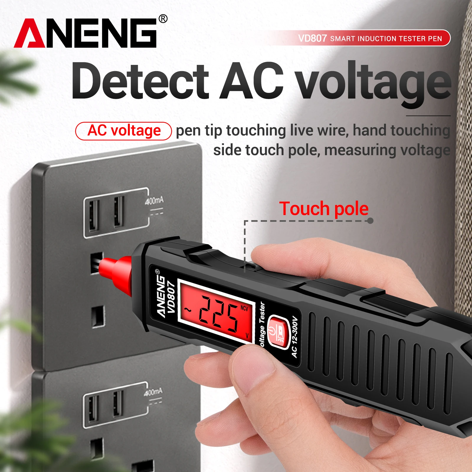 ANENG VD807 Smart Induction Tester Pen Professional Electrician Tool AC Voltage Tester 12-300V NCV Sensor Wire Detector 50/60Hz