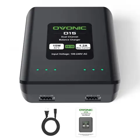 Ovonic D15 dual charger AC 15W 1.2a for 1s 2S 3S lipo, RC battery charger
