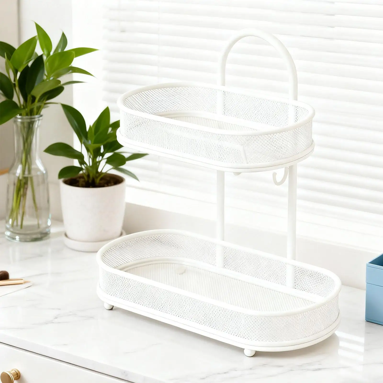 

Органайзер для ванной комнаты, органайзер для макияжа, 2-слойный поднос для ванной комнаты, отдельно стоящий органайзер для хранения, металлическая стойка для кухни