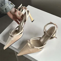 Eilyken Ankle Buckle Strap Women Pumps Sandals Design Bowknot Pointed Toe Thin Heels Shoes Shallow Slingback Mules Tacones Mujer