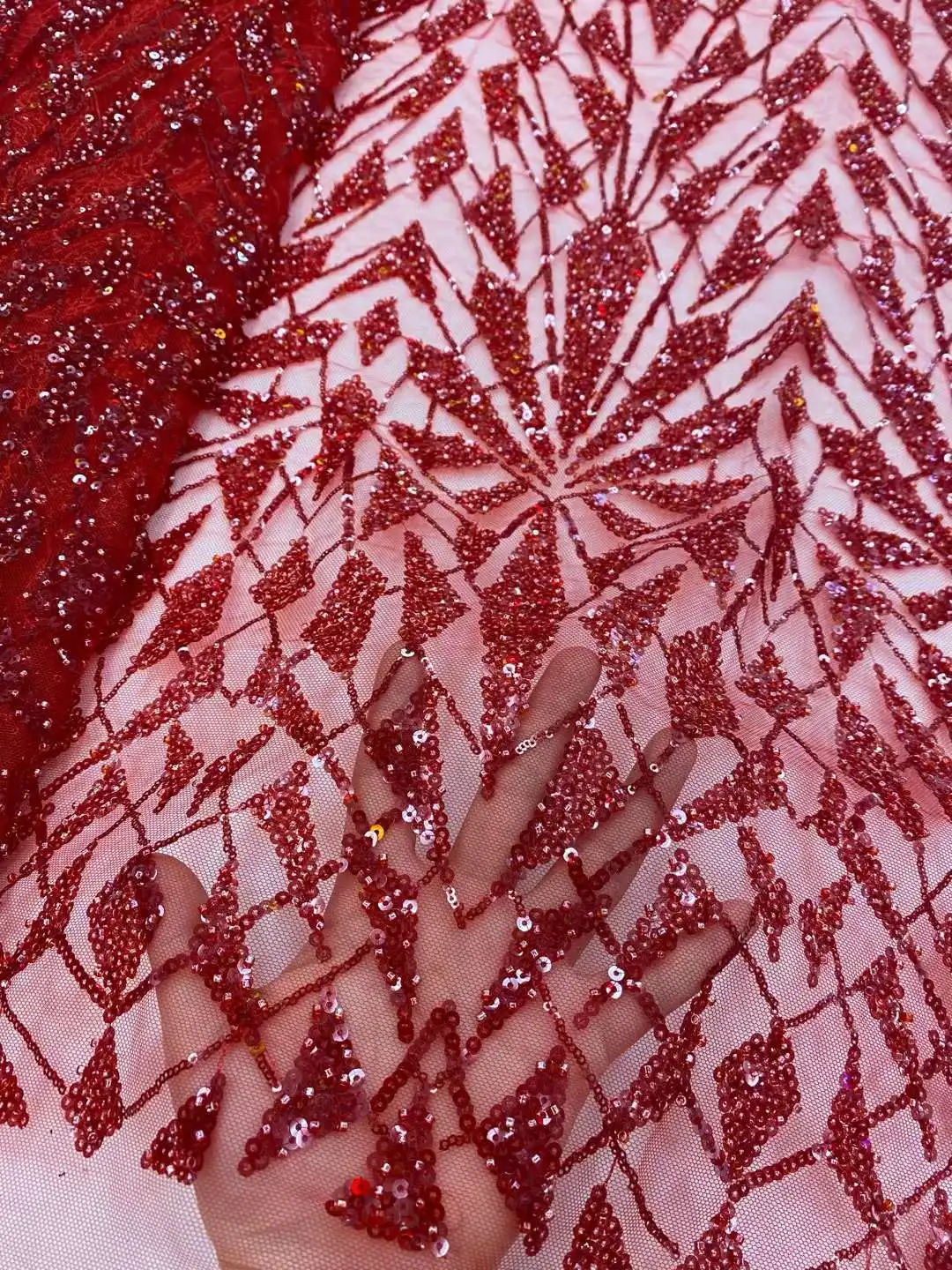 Latest Pink African Lace Fabric Sequins Beaded 2023 High Quality Embroidery For Women Wedding Party Dress Mesh Fabric 5 Yards