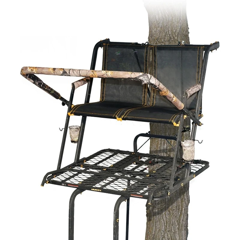 

XTL 20 Foot Tall Climbing Safety System 2 Person Seat Deer Hunting Ladder Tree Stand with Flip Up Shooting Rail