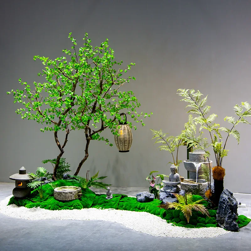 zv-Simulated hanging bell Large fake tree Green plant Landscape decoration New Chinese landscaping Zen flowing water Indoor co*