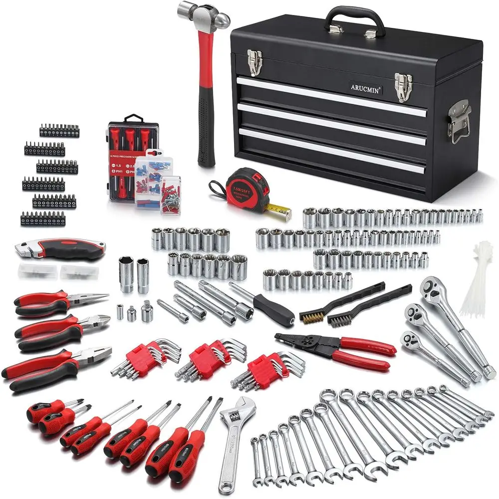 

Complete 438-Piece Heavy-Duty Metal Box Mechanics Tool Kit for Repairs