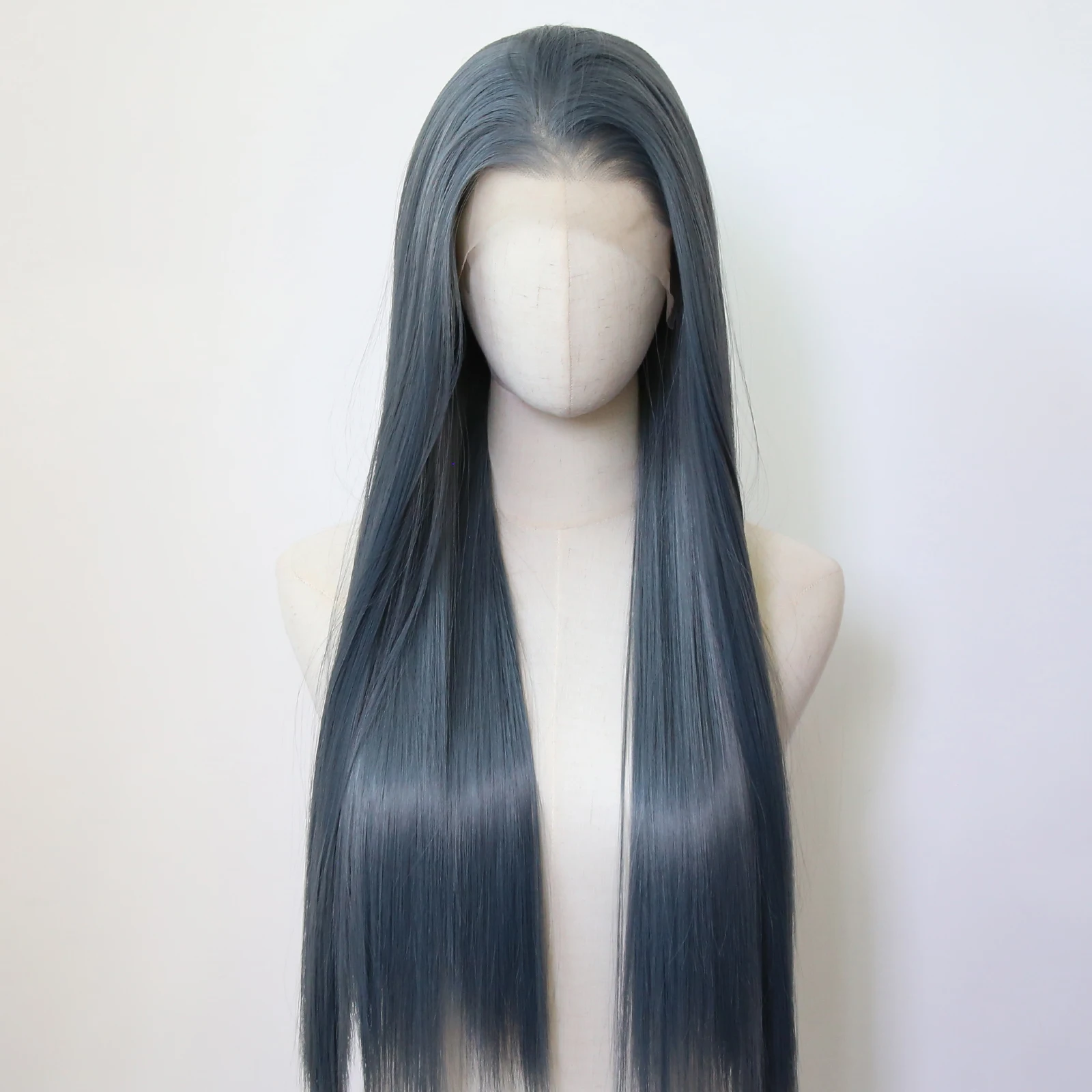 Grayish Blue Wig Synthetic Lace Front Wig Long Straight Dusty Blue Lace Front Synthetic Wig Pre Plucked Natural Hairline