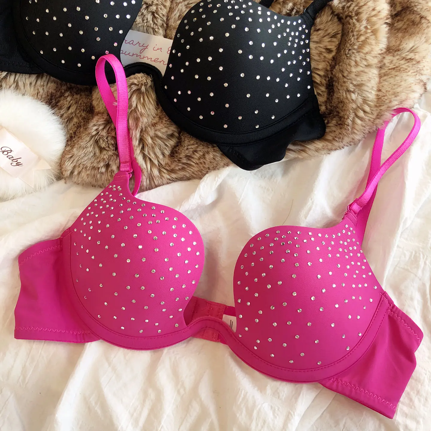 Rhinestone-embellished bras sexy push-up U-shaped soft underwire lingerie with uplifting effect for a fuller look underwear