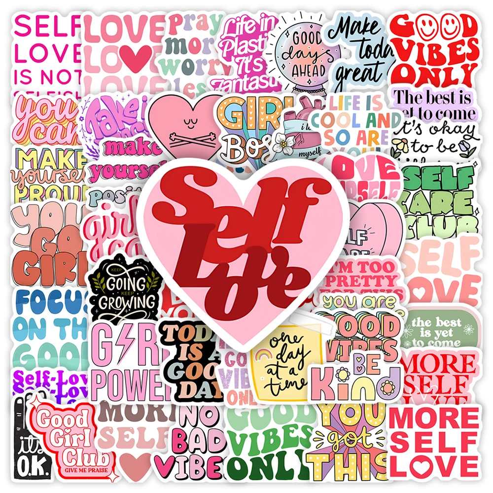 Selflove club Stickers Girl Confidence Energies DIY Gift Waterproof Decal for Laptop Phone Scrapbook Notebook Luggage Decorative