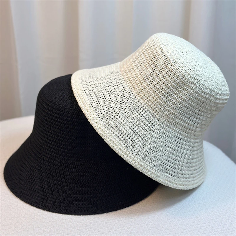 Korean Simple Straw Hat Summer New Women Visor Bucket Hat Fisherman Hat Hand Weaving Beach Foldable Panama Sun Hats for Women