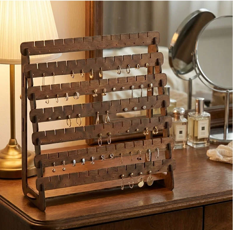 Vintage Holz-Ohrringständer mit Großer Kapazität für Ohrstecker und Hängeohrringe, Schmuck-Aufbewahrungsregal, Theken-Präsentationsständer – Detail 7