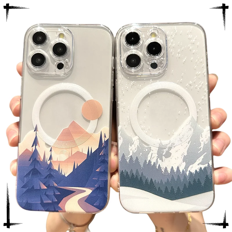 Japan Landscape Sakura Cherry Blossom Mountain With MagSafe Phone Case For iPhone 17 16 15 14 13 12 Pro Max Silicone Soft Cover