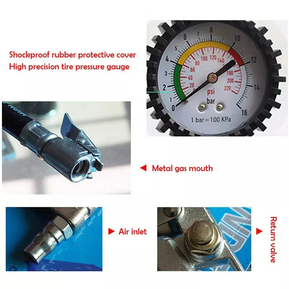 Miernik ciśnienia w oponach samochodowych 220 PSI Precyzyjny miernik ciśnienia powietrza Tester sprężarki powietrza Narzędzie do naprawy opon