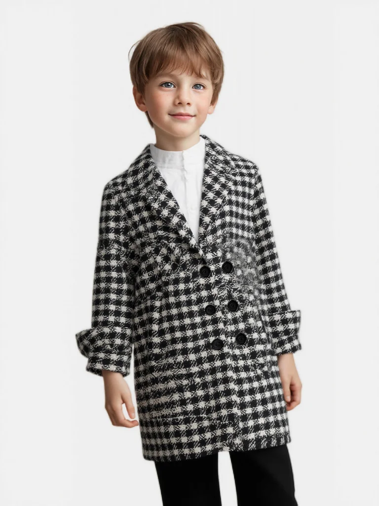 

Kids Formal Pliad Christmas Winter Wool Coat Boys Girls Windproof Outdoor Long Jacket Children Photography Woolen Coat 3-15Y