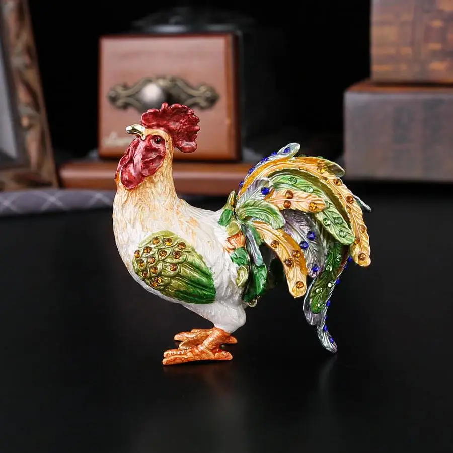 Enamel-colored Rooster Jewelry Box, Zodiac Chicken Figurine, Flip-top Ring And Earring Storage Box,birthday Gift Packaging Box