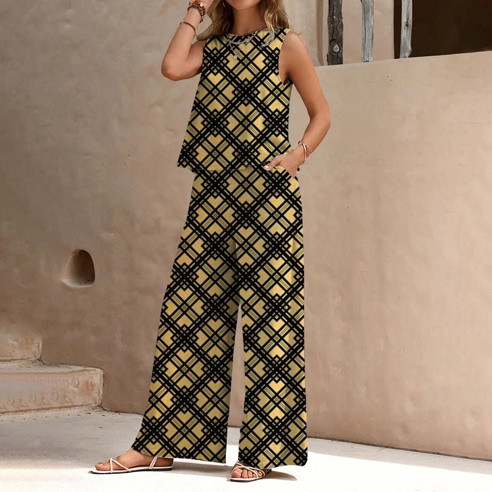 Summer Women\'s Trouser Set Boho Print Fashion Slim Elegant Daily Commuter Women\'s Set High Quality Fabric Soft And Comfortable