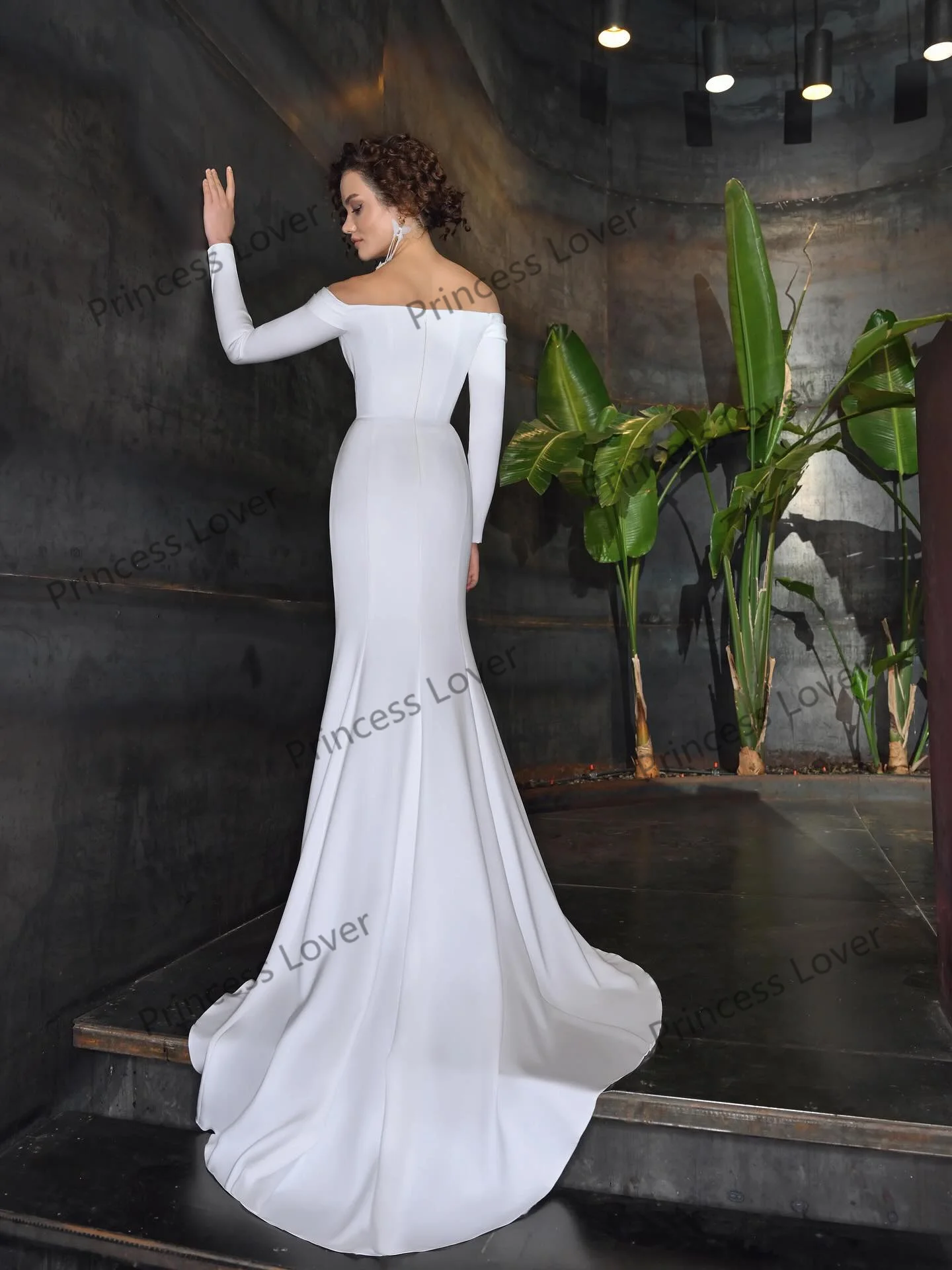 Weiße Meerjungfrau-Brautkleider mit langen Ärmeln, Vestido de Novia, schulterfrei, zweites Empfangskleid, Robe De Soirée, individuell gestaltet