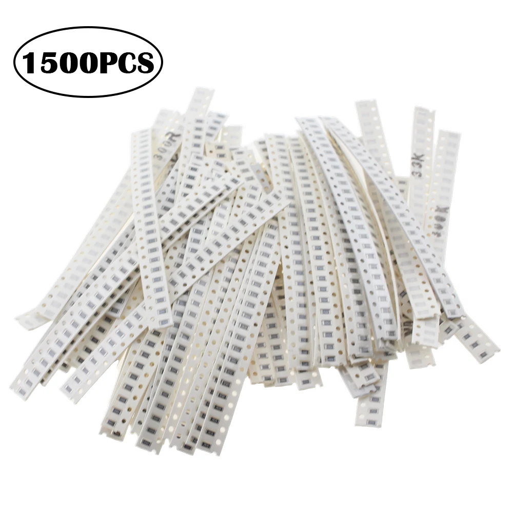 1500 قطعة 0402 0603 0805 مقاومات SMD مجموعة متنوعة 60 قيم 0 أوم-10 متر أوم 330R 820R 1% مجموعة مقاومات الرقائق