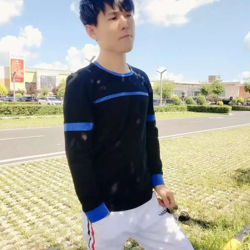 Men's New Arrival Long Sleeve T-Shirt Spring Autumn Youthful Trendy Slim Fit Fashion Style Color Contrast Top
