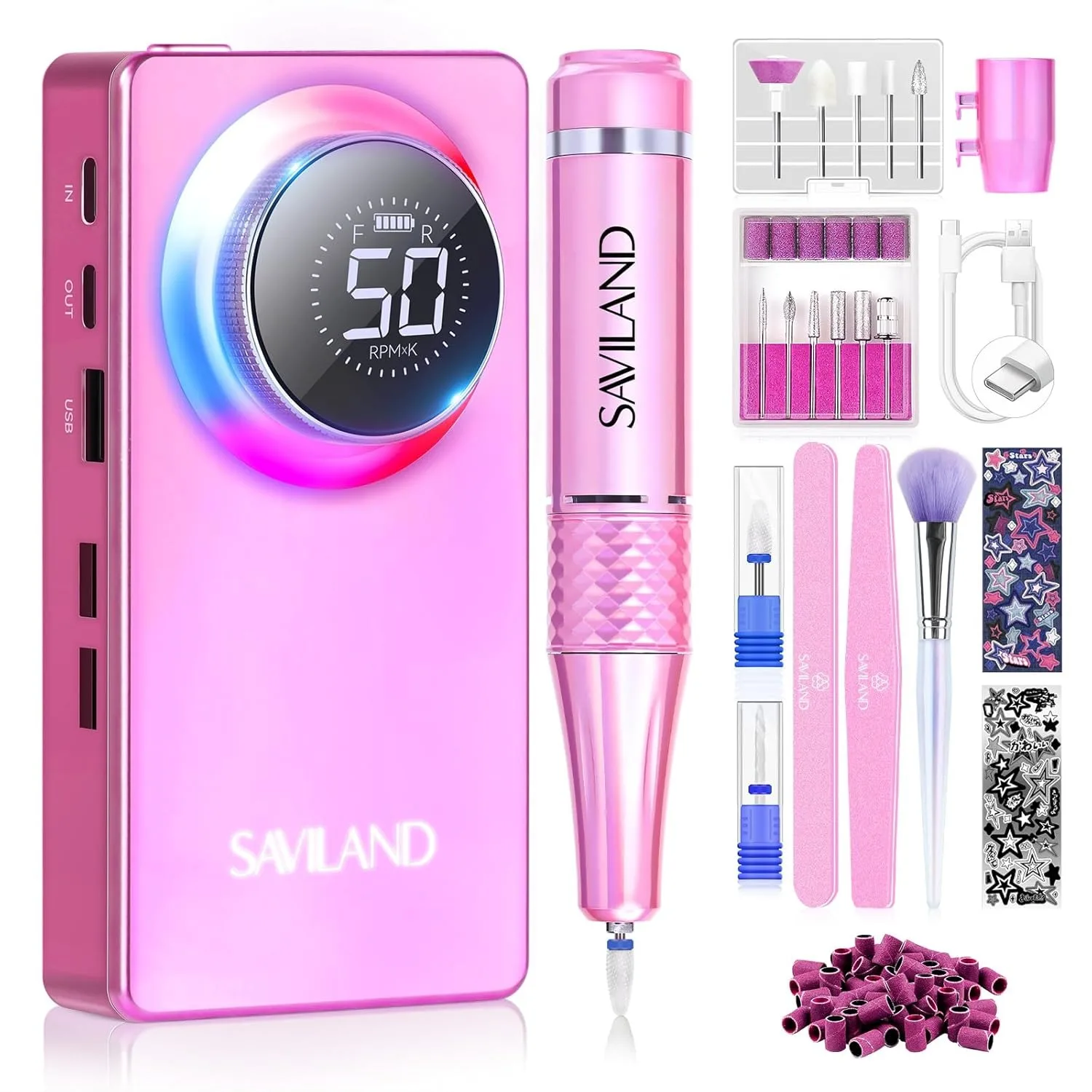 Professional Nail Drill Kit: 50000RPM Rechargeable Electric Nail File with 6000mAh Battery, Ceramic Bits for Manicure Pedicure &