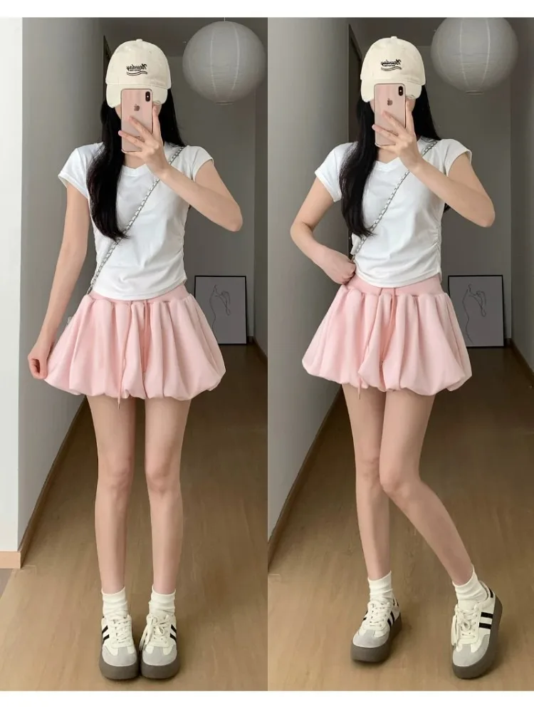 Lässiger, vielseitiger, flauschiger, blütenblütchen-umwickelter Minirock für Damen, Sommer, koreanischer Stil, hohe Taille, schlankmachender A-Linien-Rock – Detail 1