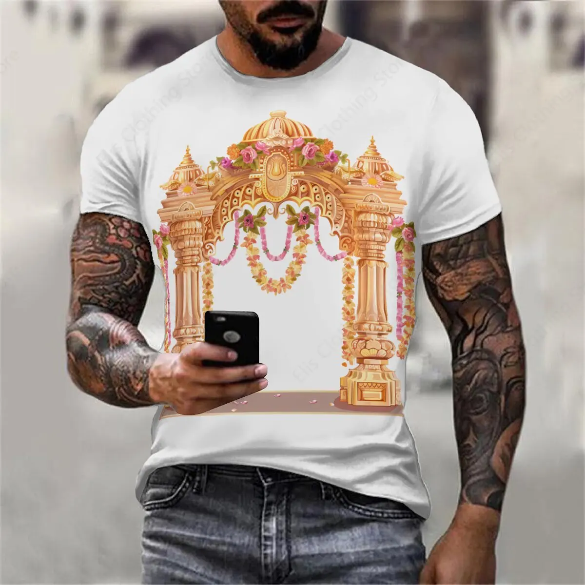 Hindu Wedding Floral Wedding Mandap with Ornate Decorations T-shirts men women casual t-shirts unisex streetwear